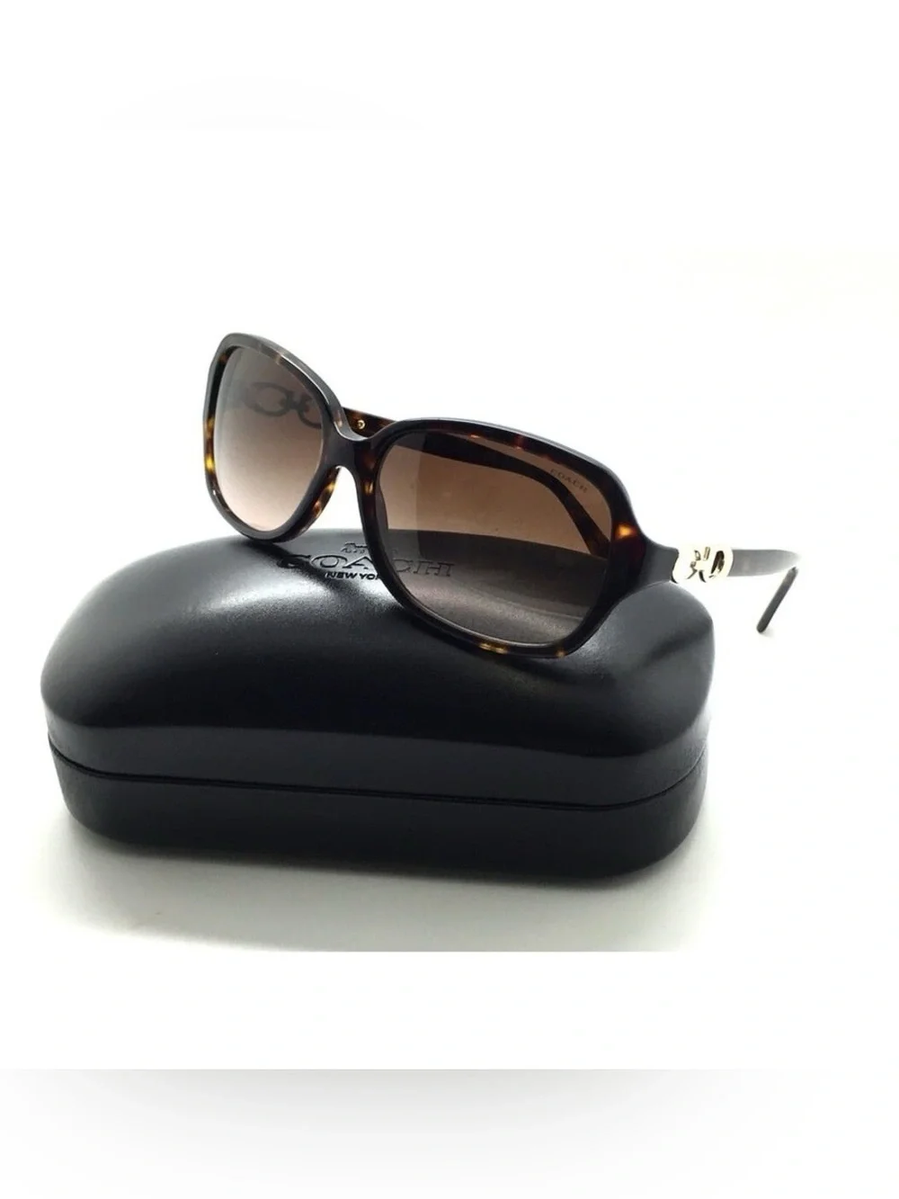 Coach Tortoiseshell Sunglasses with Brown Gradient Lenses and Gold Accents